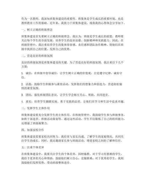 教师班集体建设心得体会