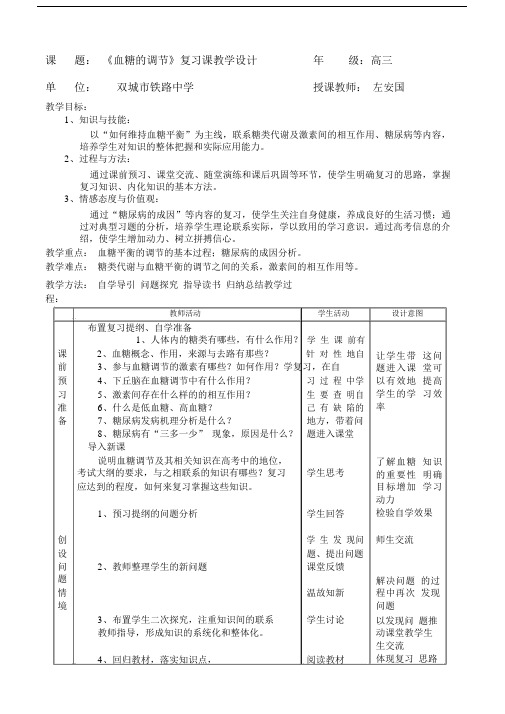 血糖的调节重点学习学习教学重点学习设计重点学习学习案例.doc