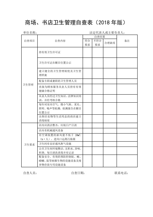 商场、书店卫生管理自查表