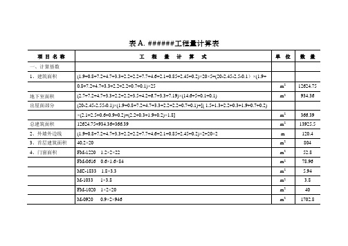 工程量计算格式