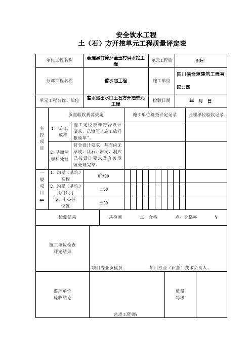 出水口 基础挖填质量评定表(样本)