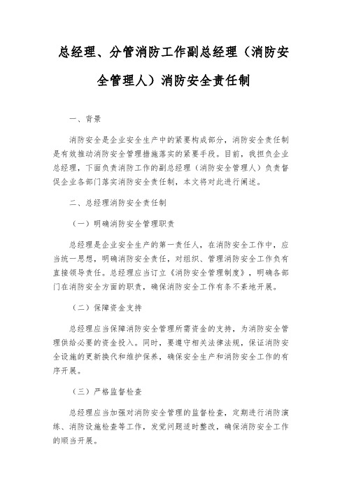 总经理、分管消防工作副总经理(消防安全管理人)消防安全责任制