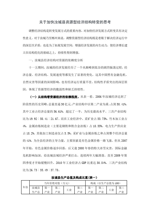 关于加快汝城县资源型经济结构转变的思考