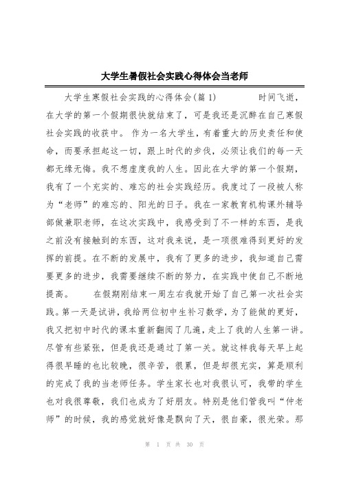 大学生暑假社会实践心得体会当老师