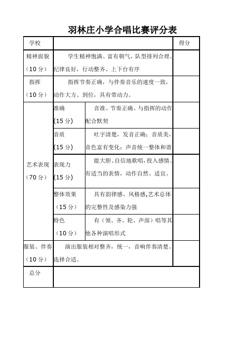 合唱比赛评分表及评分标准