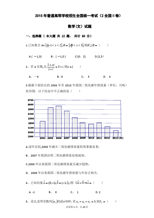 2015年(全国卷II)(含答案)高考文科数学