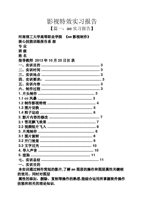 工作报告之影视特效实习报告