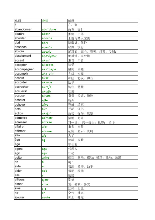 法语最常用1300单词 音标+中文解释