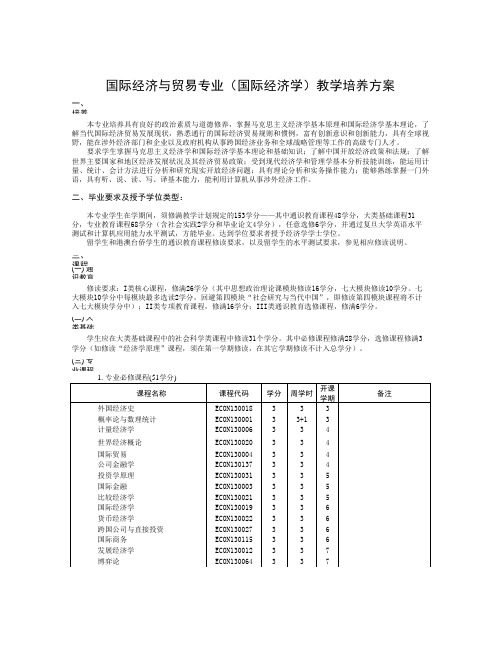 国际经济与贸易专业(国际经济学)教学培养方案