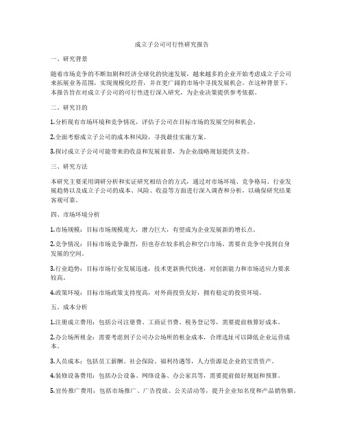 成立子公司可行性研究报告