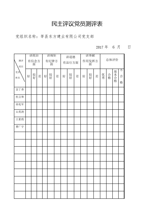 党员民主测评表和汇总表