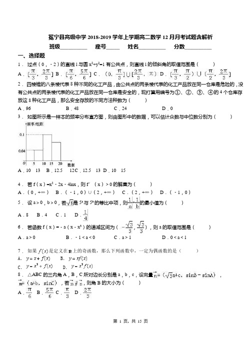 冕宁县高级中学2018-2019学年上学期高二数学12月月考试题含解析