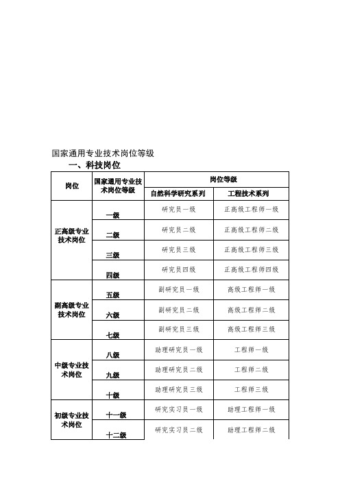 国家通用专业技术岗位等级分类标准1[整理版]