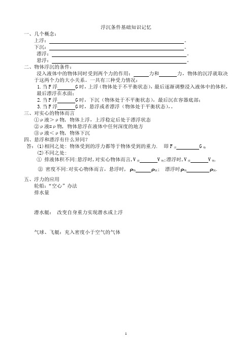 物体浮沉的条件