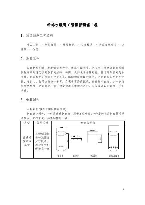 给排水暖通预留预埋工程方案