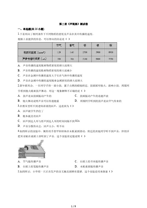 2020年初中物理八年级上期第二章《声现象》测试卷