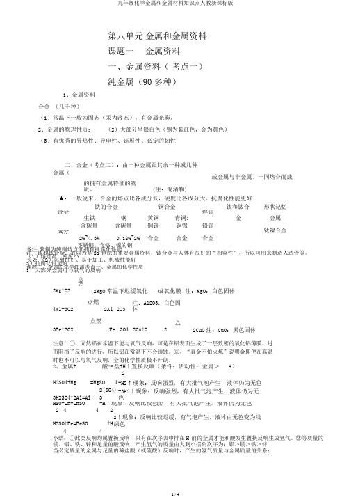 九年级化学金属和金属材料知识点人教新课标版