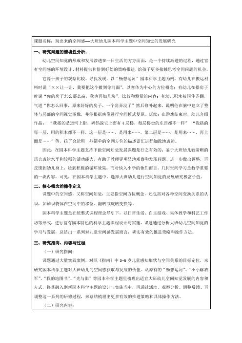 玩出来的空间感——大班幼儿园本科学主题中空间知觉的发展研究