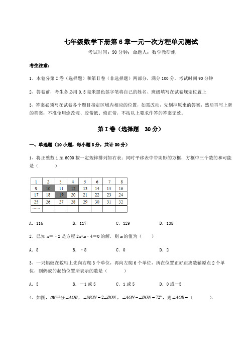 2022年华东师大版七年级数学下册第6章一元一次方程单元测试试题(含解析)