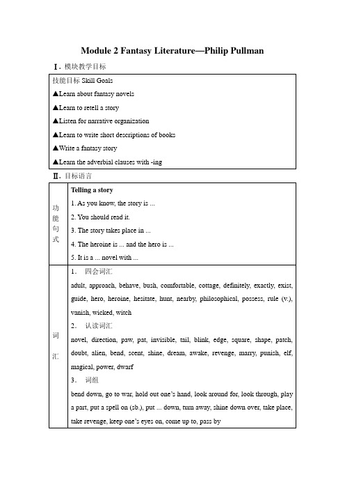 高二外研版选修6  Module 2 Fantasy Literature教案