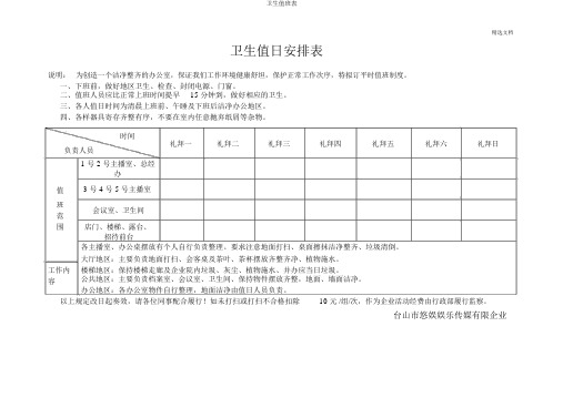 卫生值班表