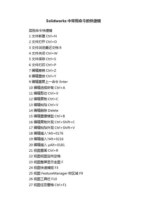 Solidworks中常用命令的快捷键