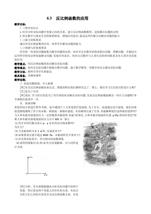 北师大版九年级上册数学      6.3  反比例函数的应用6.3  反比例函数的应用教案2(2)