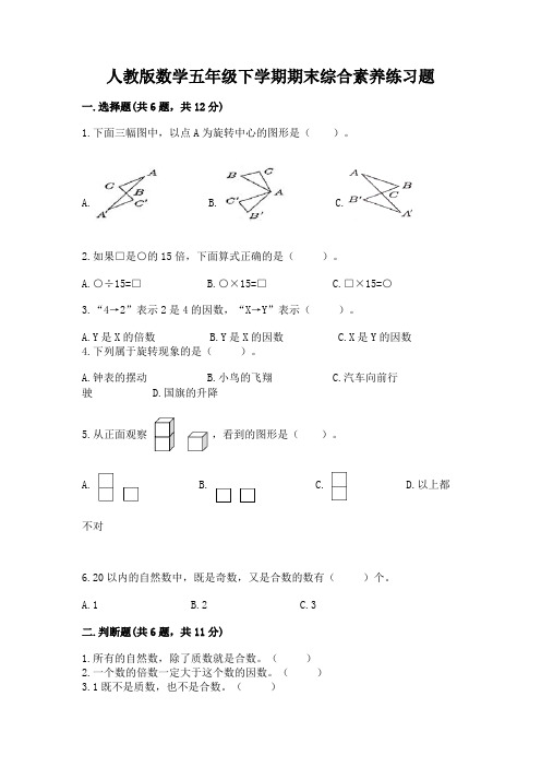 人教版数学五年级下学期期末综合素养练习题及完整答案(历年真题)