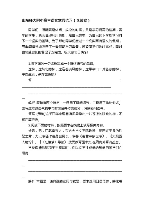 山东师大附中高三语文寒假练习（含答案）