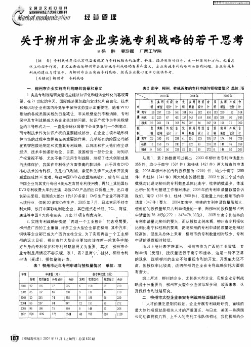 关于柳州市企业实施专利战略的若干思考