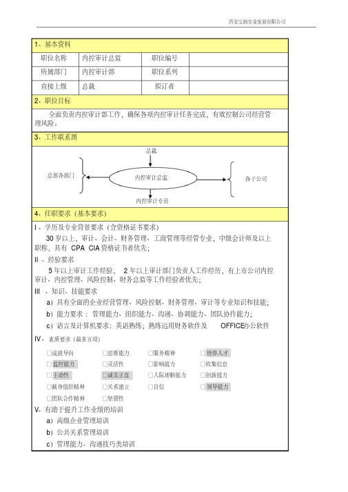 (内控总监)岗位说明书