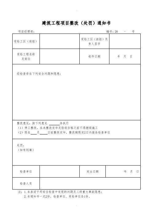 建筑工程项目整改(处罚)通知书模板