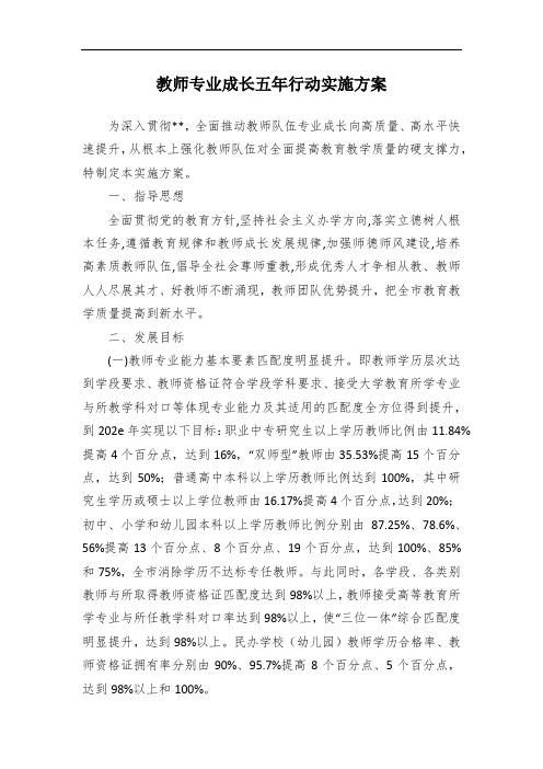 教师专业成长五年行动实施方案