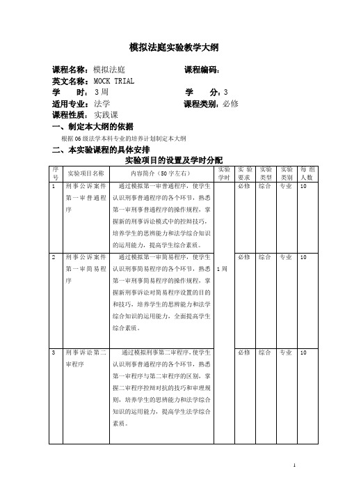 模拟法庭实验教学大纲