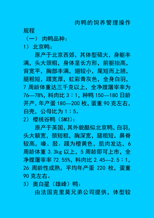 肉鸭的饲养管理操作规程