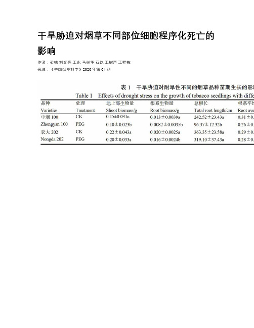 干旱胁迫对烟草不同部位细胞程序化死亡的影响