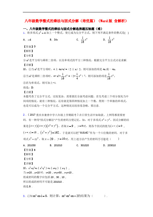 八年级数学整式的乘法与因式分解(培优篇)(Word版 含解析)