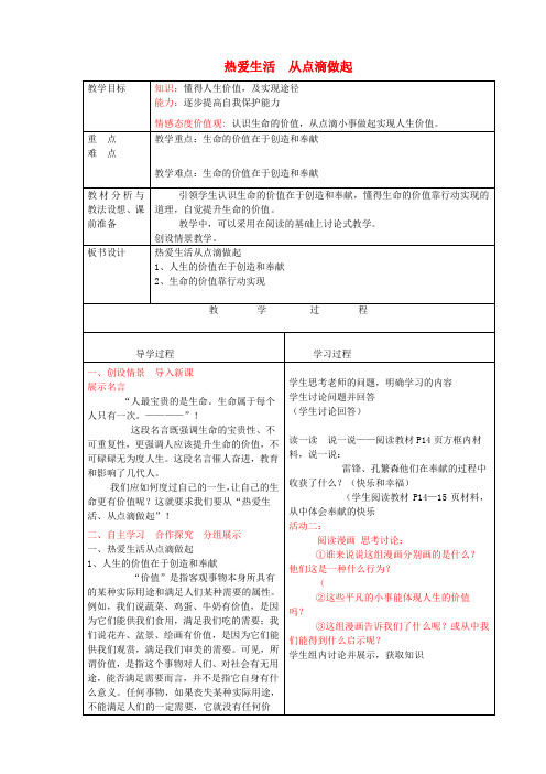 七年级政治上册《2.1热爱生活从点滴做起》教案鲁教版