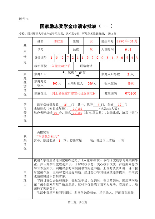 励志奖学金助学金表格