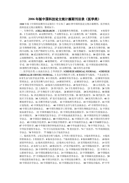 2006年版中国科技论文统计源期刊目录(医学类)