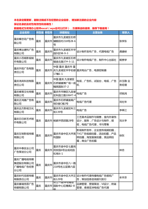 2020新版重庆市媒体平台广告工商企业公司名录名单黄页联系方式大全41家