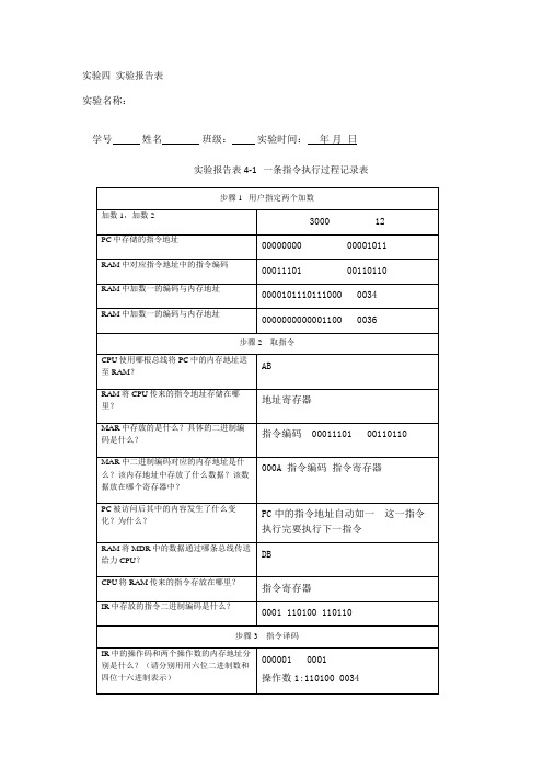 实验四  实验报告表