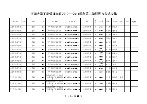 工商管理学院2010-2011考试安排第二学期存档用 (工商管理学院最终版)