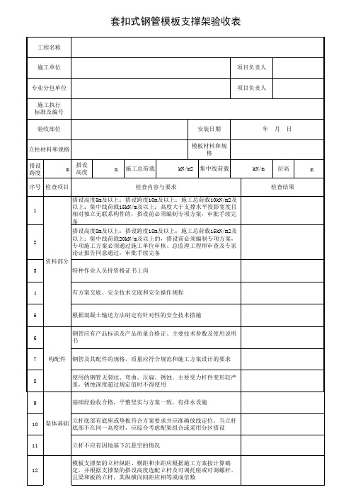 套扣式钢管模板支撑架验收表