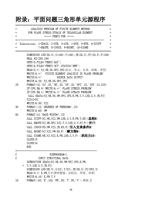 有限元中三角形单元源程序