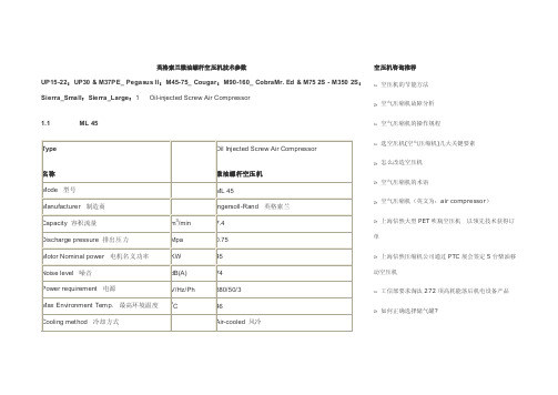 英格索兰微油螺杆空压机技术参数