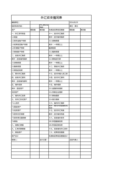 外汇收支情况表excel表格模板