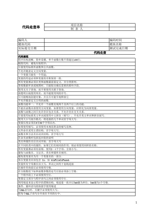 代码走查表