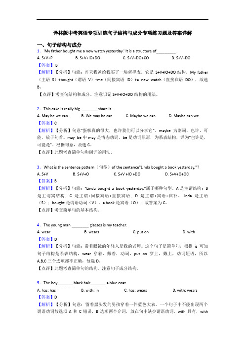 专项训练句子结构与成分专项练习题及答案详解