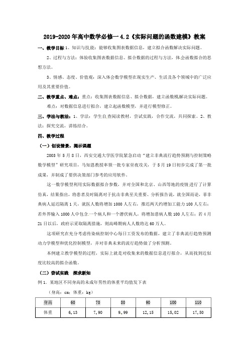 2019-2020年高中数学必修一4.2《实际问题的函数建模》教案